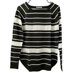Stitch Fix Pink Clover Valencia‎ Curved Ribbed Hem Olive & White Stripe Sweater